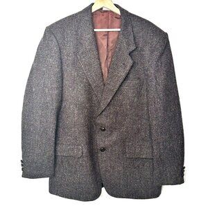 Vintage Harris Tweed Wool Blazer Mens Sport Coat Two Button Jacket Brown 42 T